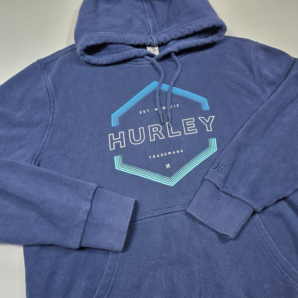 Hurley Mens Graphic Hoodie Ultra Soft Fleece Sweatshirt Logo Blue Size Medium